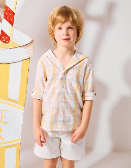 Garçon-Chemise en coton à carreaux avec capuche b&s