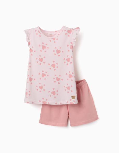 Pyjama en coton avec motif cœur et volants Rose clair 1 - vertbaudet enfant 