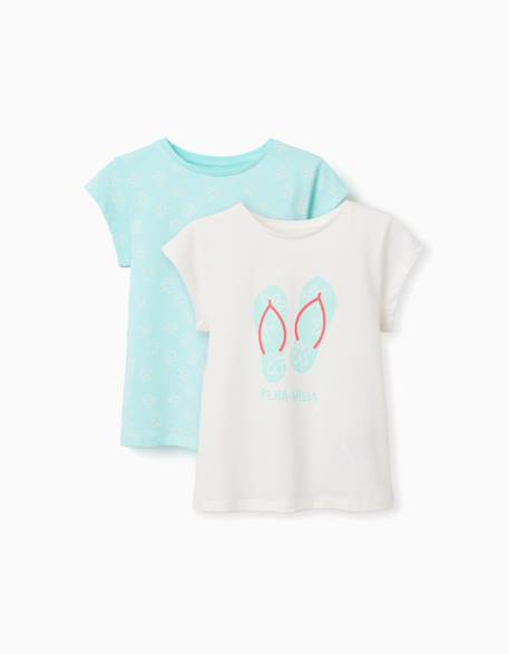 Fille-Lot de 2 t-shirts en coton avec imprimés d'été