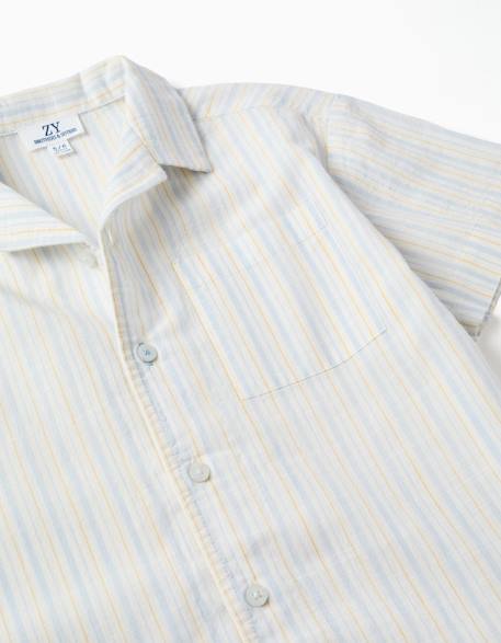 Chemise à manches courtes en coton à rayures b&s Bleu clair 4 - vertbaudet enfant 