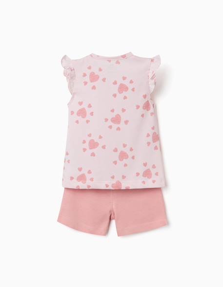 Pyjama en coton avec motif cœur et volants Rose clair 2 - vertbaudet enfant 
