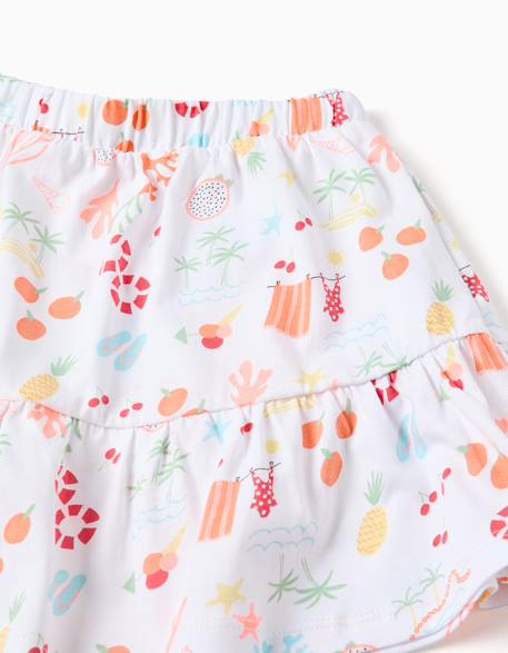 Jupe-short en coton avec motif plage et taille élastique Blanc 3 - vertbaudet enfant 