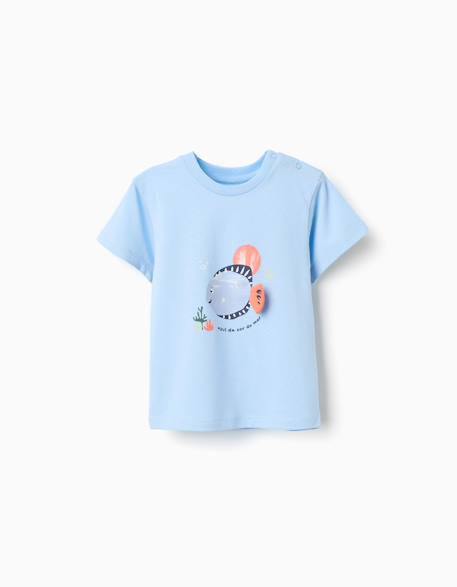 T-shirt en coton avec imprimé poisson 3d Bleu clair+Jaune clair 1 - vertbaudet enfant 