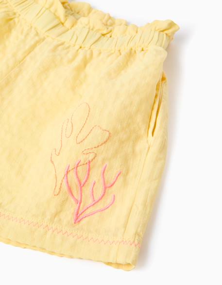 Short en coton avec taille paperbag et broderie Jaune clair 4 - vertbaudet enfant 