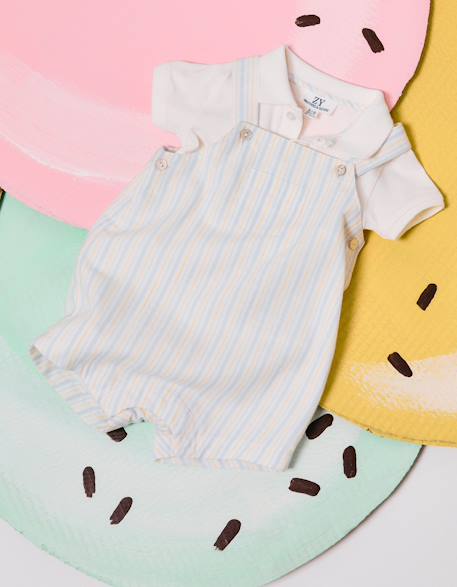 Body en coton + salopette à rayures b&s Bleu clair 1 - vertbaudet enfant 