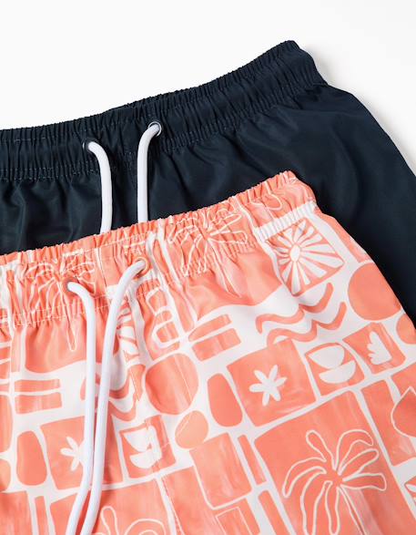 Lot de 2 shorts de bain unis/imprimés avec cordon de serrage Orange sombre+Vert foncé 3 - vertbaudet enfant 
