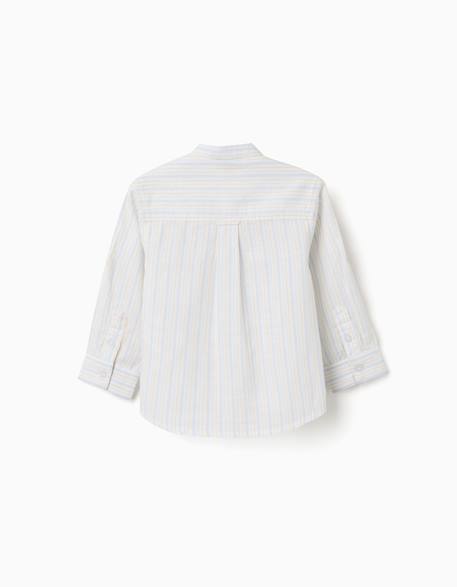 Chemise en coton à rayures et col mao b&s Bleu clair 2 - vertbaudet enfant 
