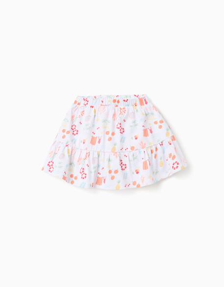 Jupe-short en coton avec motif plage et taille élastique Blanc 1 - vertbaudet enfant 