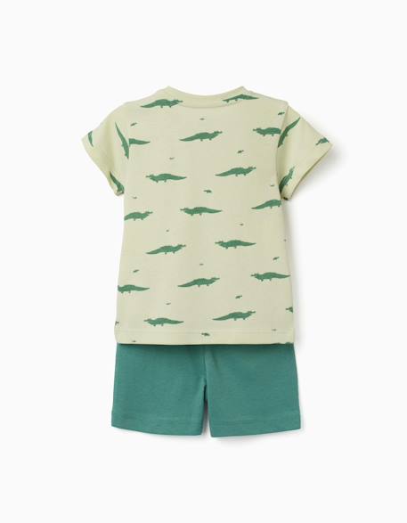 Pyjama en coton à manches courtes et motif alligator Vert clair 2 - vertbaudet enfant 