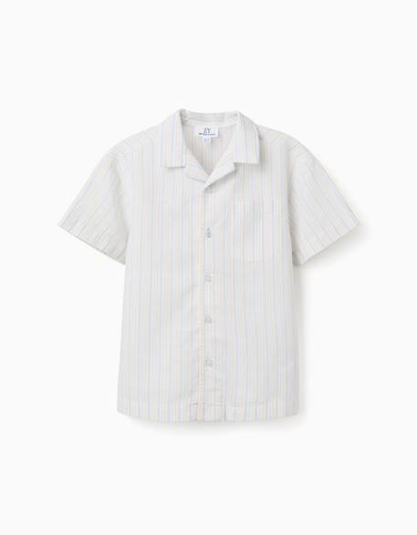 Chemise à manches courtes en coton à rayures b&s Bleu clair 2 - vertbaudet enfant 