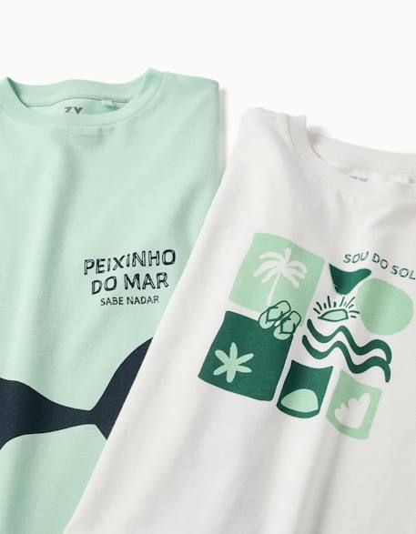 Lot de 2 t-shirts en coton avec imprimés plage Blanc 3 - vertbaudet enfant 
