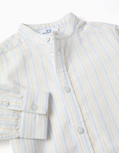 Chemise en coton à rayures et col mao b&s Bleu clair 3 - vertbaudet enfant 