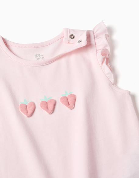 Pyjama en coton avec imprimés cœur et volants Rose clair 3 - vertbaudet enfant 