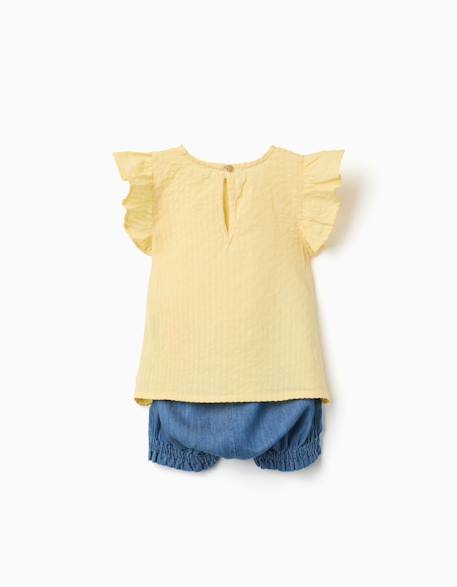 Ensemble t-shirt en coton et short en jean Jaune clair 2 - vertbaudet enfant 
