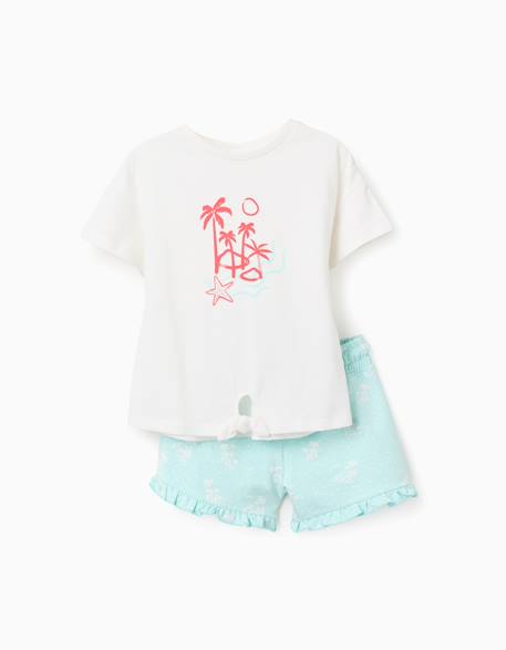 Fille-T-shirt en coton + short avec imprimé palmiers