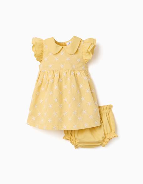 Robe en coton avec broderie et volants b&s Jaune clair 1 - vertbaudet enfant 