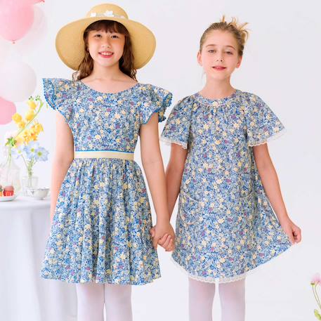 Robe cérémonie  fleurie   à manches papillon  butterfly Bleu foncé 3 - vertbaudet enfant 