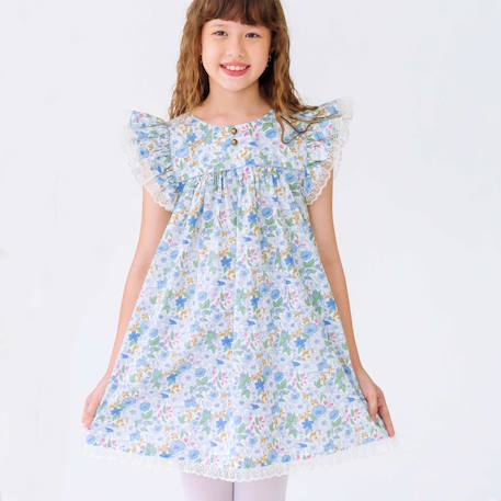 Robe cérémonie  fleurie liberty    appoline Bleu fleuri rose vert 3 - vertbaudet enfant 