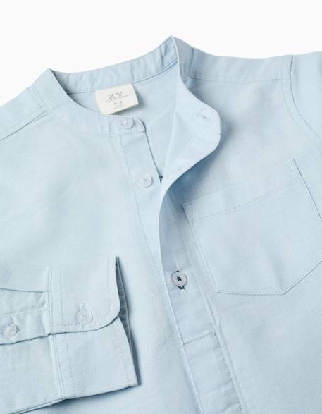 Chemise à manches longues en lin et coton avec col mao Blanc+Bleu clair+Bleu foncé+Jaune clair+Vert 7 - vertbaudet enfant 