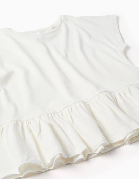 T-shirt en coton avec ourlet à volants Blanc+Jaune clair+Rose 3 - vertbaudet enfant 