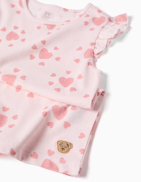 Pyjama en coton avec motif cœur et volants Rose clair 3 - vertbaudet enfant 