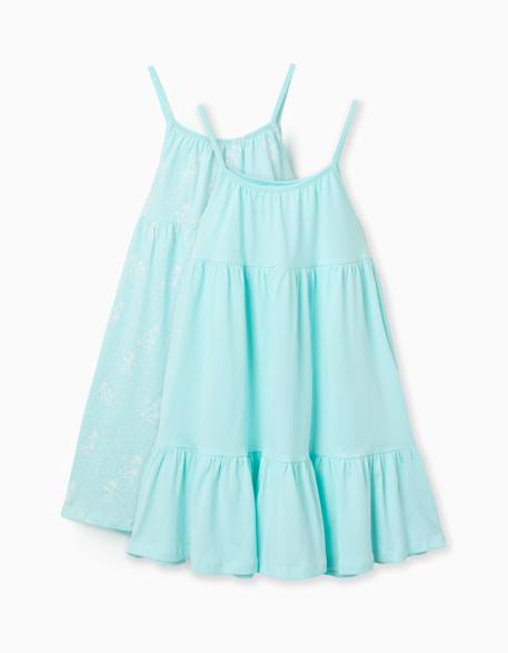 Lot de 2 robes sans manches unies et imprimées Bleu clair+Vert clair 1 - vertbaudet enfant 