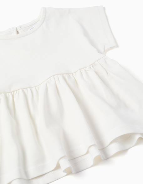 T-shirt en coton avec ourlet à volants Blanc+Rose 3 - vertbaudet enfant 