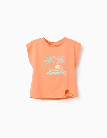 Fille-T-shirt en coton avec imprimé soleil et palmiers