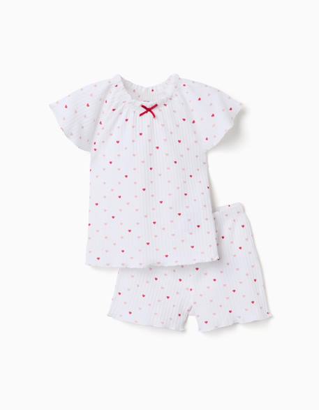 Pyjama en coton côtelé avec motif cœur Blanc 1 - vertbaudet enfant 