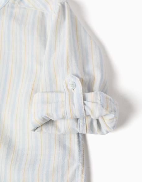 Chemise en coton à rayures et col mao b&s Bleu clair 4 - vertbaudet enfant 