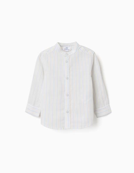 Chemise en coton à rayures et col mao b&s Bleu clair 1 - vertbaudet enfant 