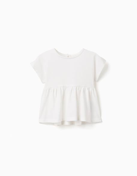 T-shirt en coton avec ourlet à volants Blanc+Rose 1 - vertbaudet enfant 