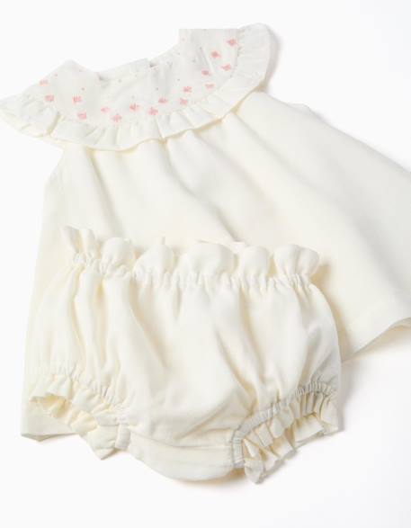 Robe en coton et lin avec broderie Blanc 4 - vertbaudet enfant 