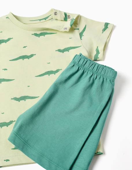 Pyjama en coton à manches courtes et motif alligator Vert clair 3 - vertbaudet enfant 