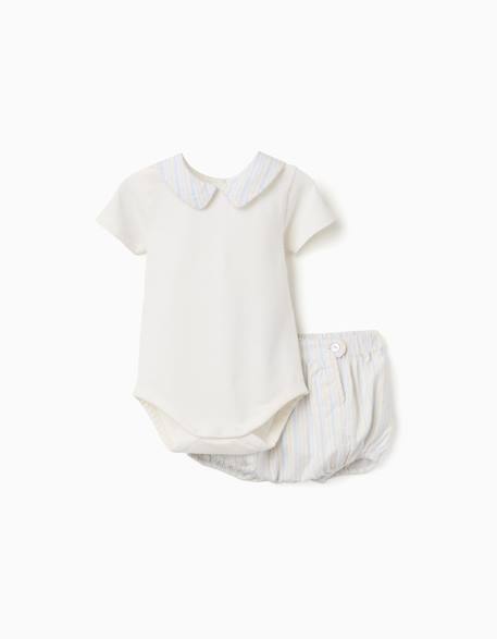 Body en coton + short à rayures b&s Bleu clair 1 - vertbaudet enfant 