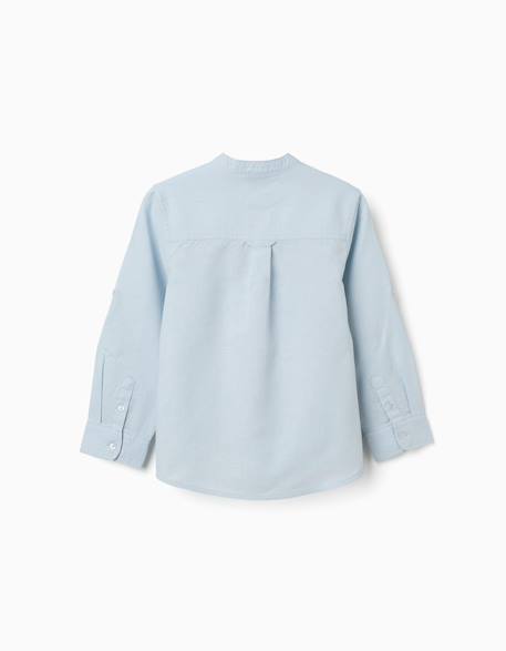 Chemise à manches longues en lin et coton avec col mao Blanc+Bleu clair+Bleu foncé+Jaune clair+Vert 6 - vertbaudet enfant 