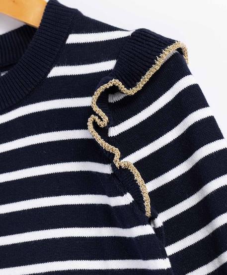 Robe manches longues 100% coton fille Fond naturel raye indigo 4 - vertbaudet enfant 
