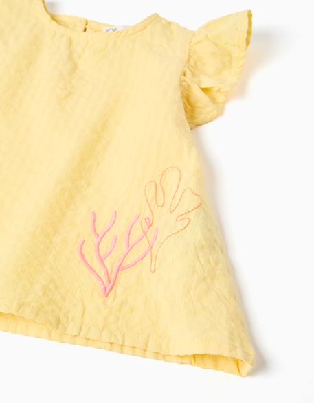 Ensemble t-shirt en coton et short en jean Jaune clair 3 - vertbaudet enfant 