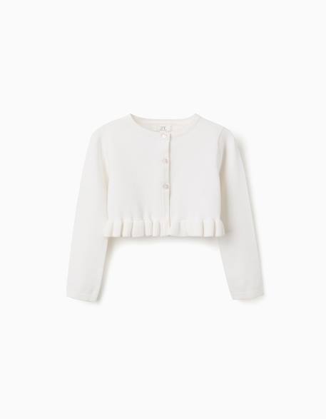 Gilet en maille court avec ourlet à volants Blanc+Corail clair 1 - vertbaudet enfant 
