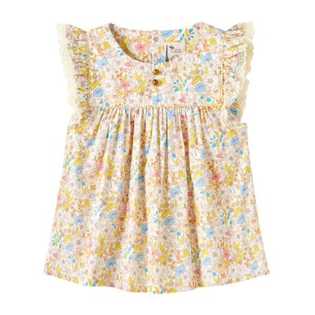 Blouse    fleurie liberty  appoline Jaune pastel rose vert 1 - vertbaudet enfant 