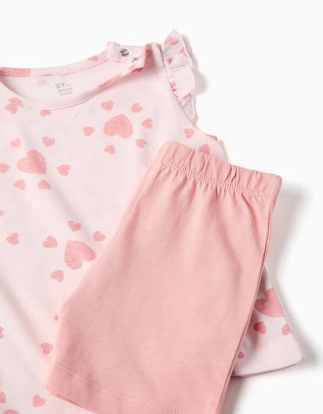 Pyjama en coton avec motif cœur et volants Rose clair 3 - vertbaudet enfant 