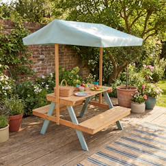 Table de pique-nique, salon de jardin enfant bois d'acacia avec parasol 2 places - jade  - vertbaudet enfant