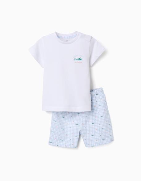 Pyjama en coton à manches courtes et imprimés alligator Blanc 1 - vertbaudet enfant 