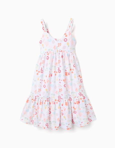 Robe évasée sans manches en coton avec motif plage Blanc 1 - vertbaudet enfant 