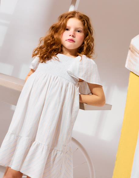 Fille-Robe en coton à rayures et doublure b&s