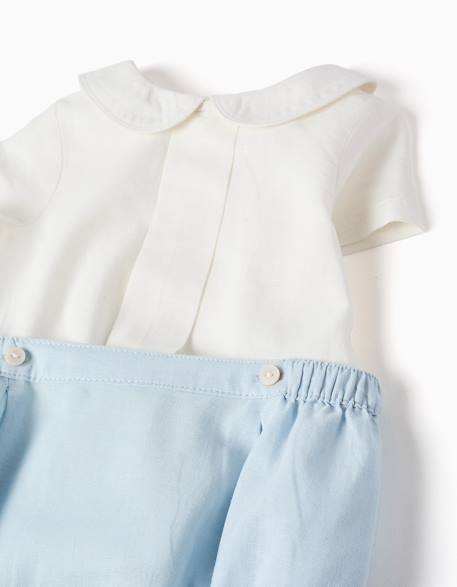 Combinaison 2-en-1 en coton et lin Bleu clair 4 - vertbaudet enfant 
