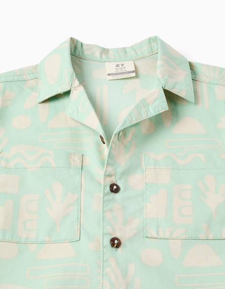 Chemise en coton à manches courtes et motif de plage Vert clair 3 - vertbaudet enfant 