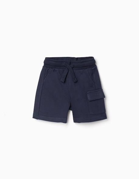 Short cargo en molleton avec cordon de serrage Bleu foncé 1 - vertbaudet enfant 