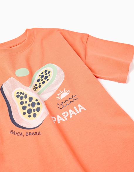 Ensemble t-shirt et short en coton avec imprimé Blanc+Orange sombre 7 - vertbaudet enfant 
