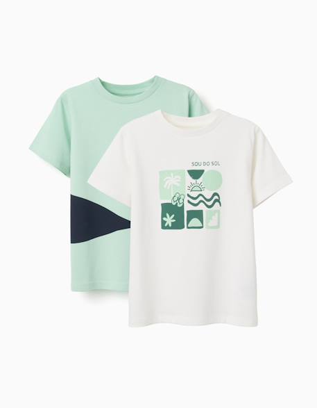 Lot de 2 t-shirts en coton avec imprimés plage Blanc 1 - vertbaudet enfant 